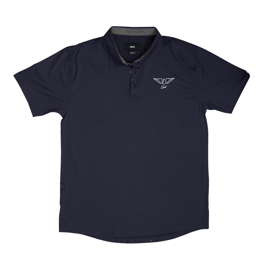 Edel Golf x TRUE linkswear All Day Heather Navy Polo - front