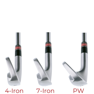 Edel SMS Irons 4-iron, 7-iron, and pitching wedge toe view