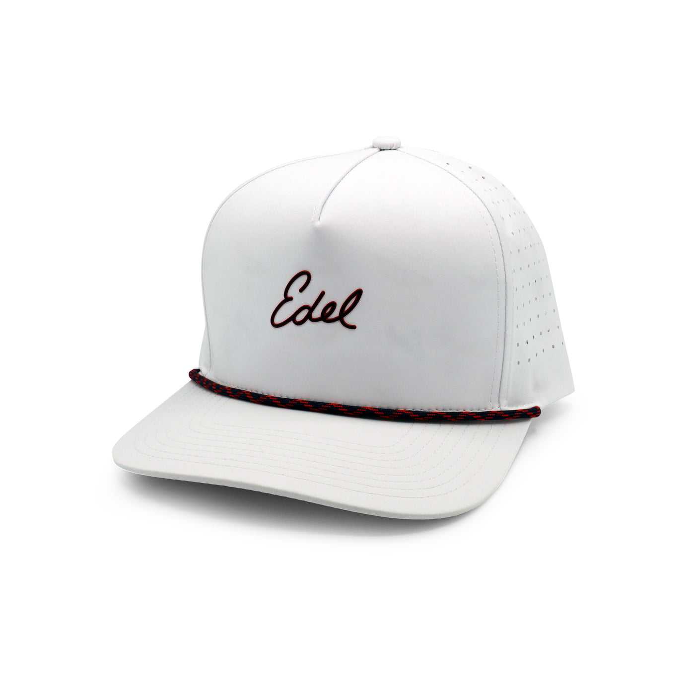 Edel Golf Raised Signature White Rope Hat with Black and Red Accents