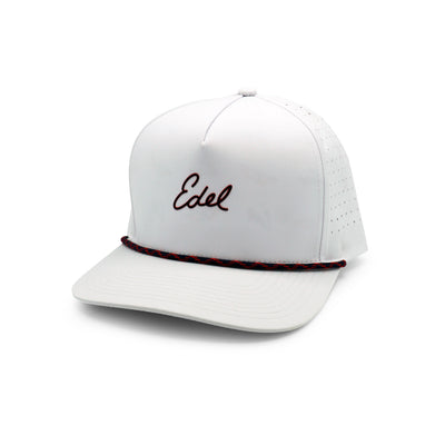 Edel Golf Raised Signature White Rope Hat with Black and Red Accents